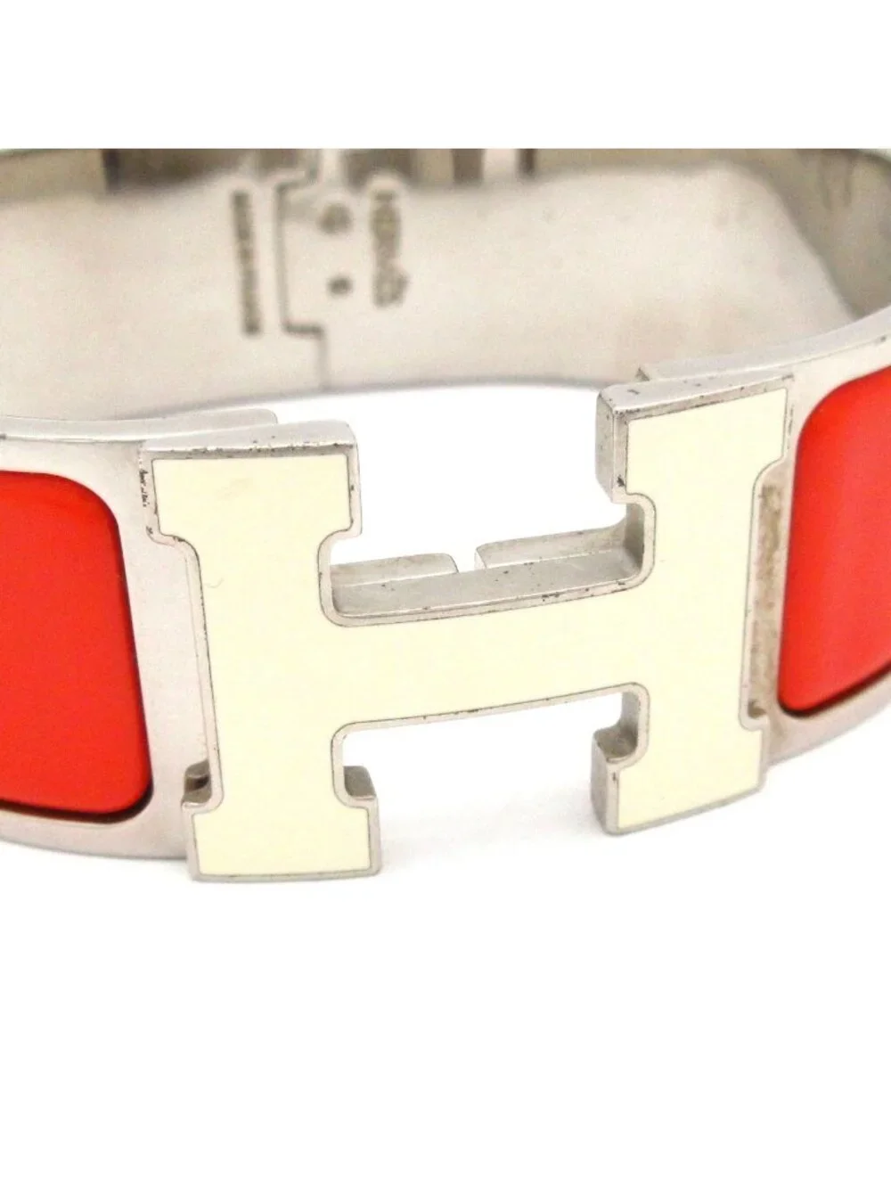 Hermes Bangle Clic Clac Silver Orange Ivory Bracelet